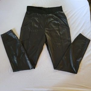 BCBG MaxAzria Andrei Black Faux Leather Leggings with Pockets - Small